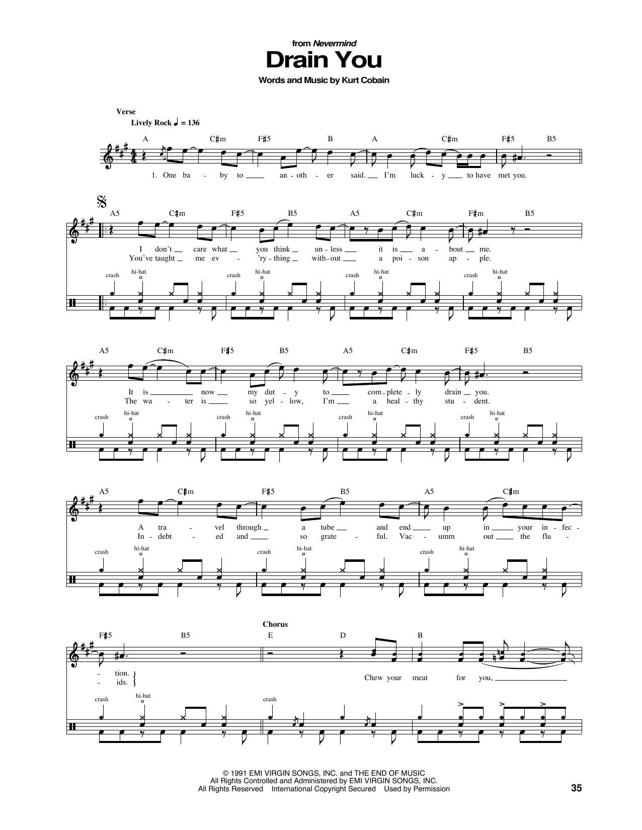 Nirvana Drain You sheet music notes and chords. Download Printable PDF.