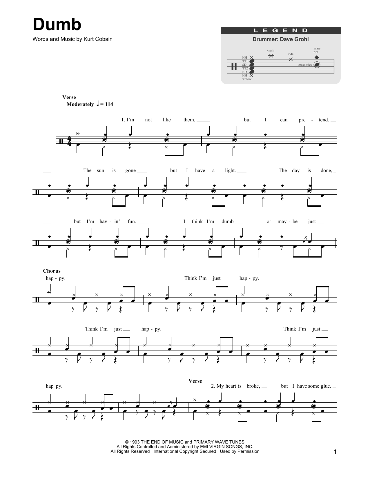 Nirvana Dumb sheet music notes and chords. Download Printable PDF.