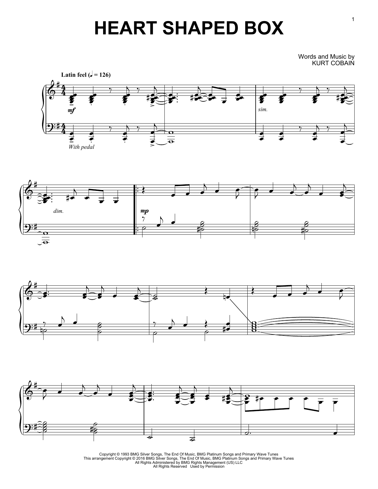 Nirvana Heart Shaped Box [Jazz version] sheet music notes and chords. Download Printable PDF.