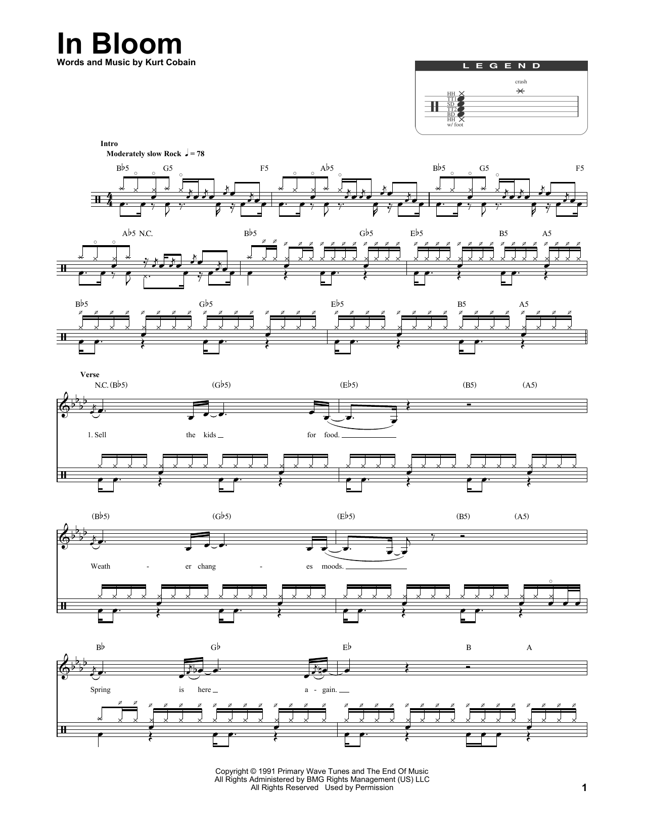 Nirvana In Bloom sheet music notes and chords. Download Printable PDF.