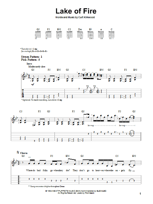 Nirvana Lake Of Fire sheet music notes and chords. Download Printable PDF.