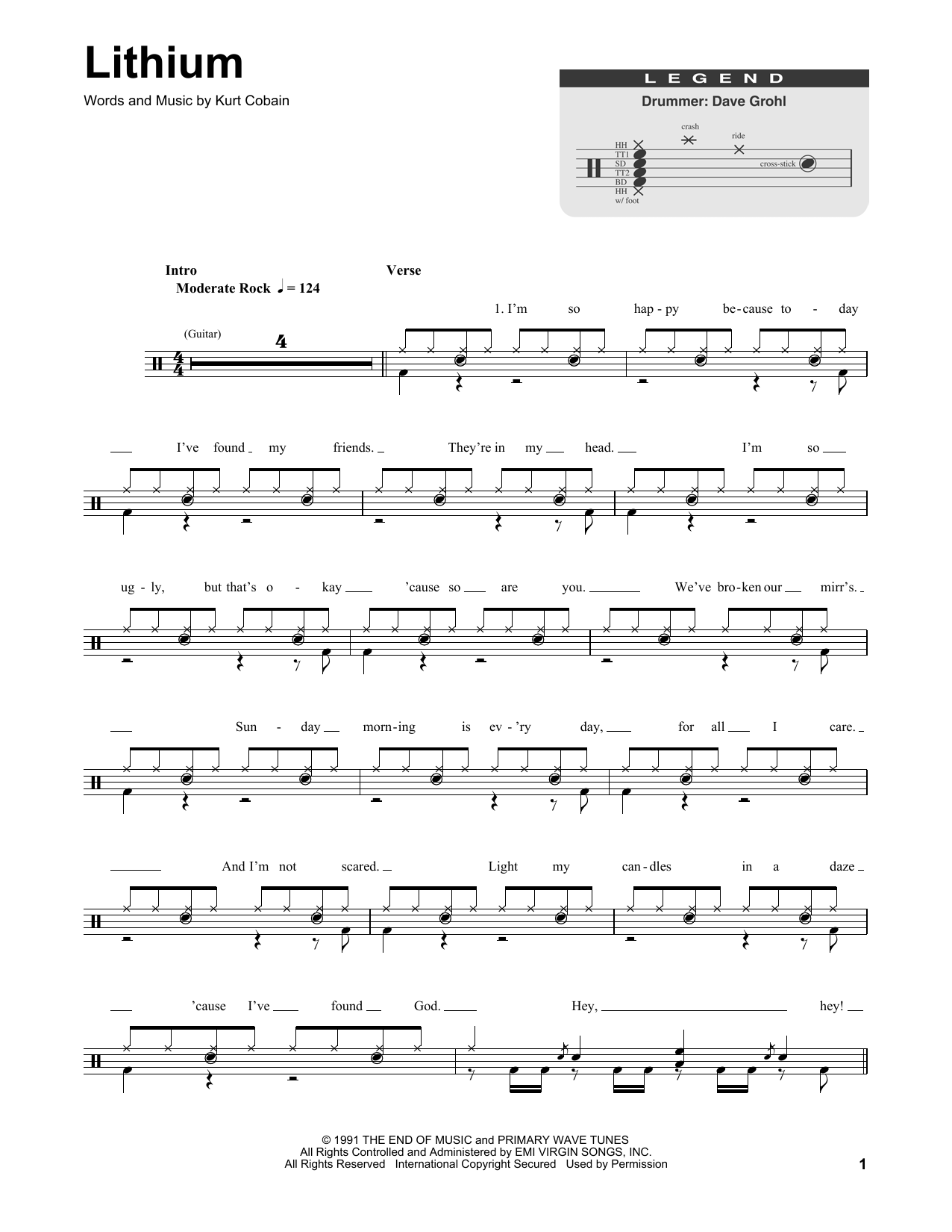 Nirvana Lithium sheet music notes and chords. Download Printable PDF.