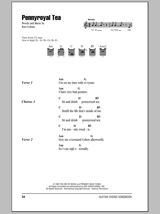 Nirvana Pennyroyal Tea sheet music notes and chords. Download Printable PDF.