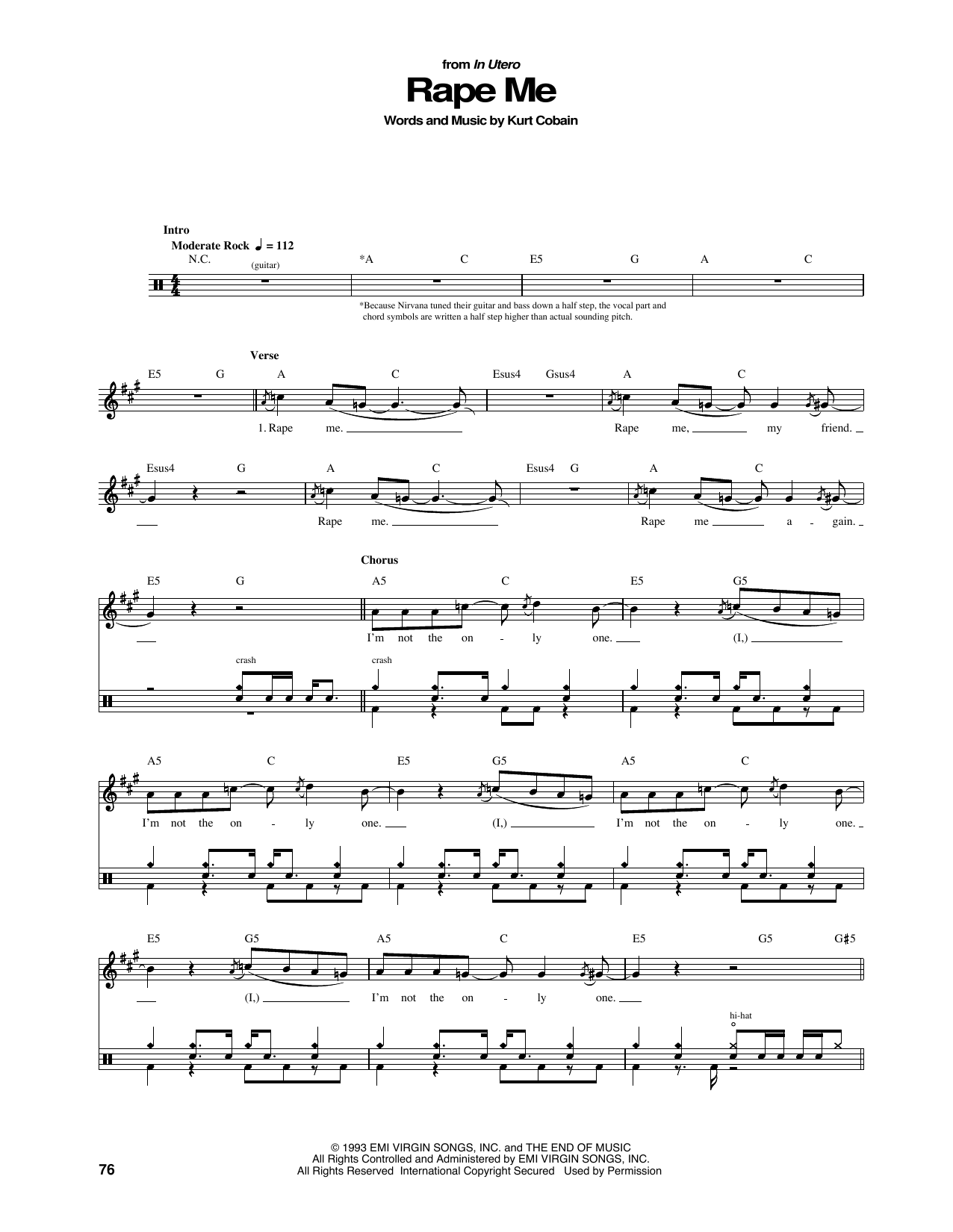 Nirvana Rape Me sheet music notes and chords. Download Printable PDF.