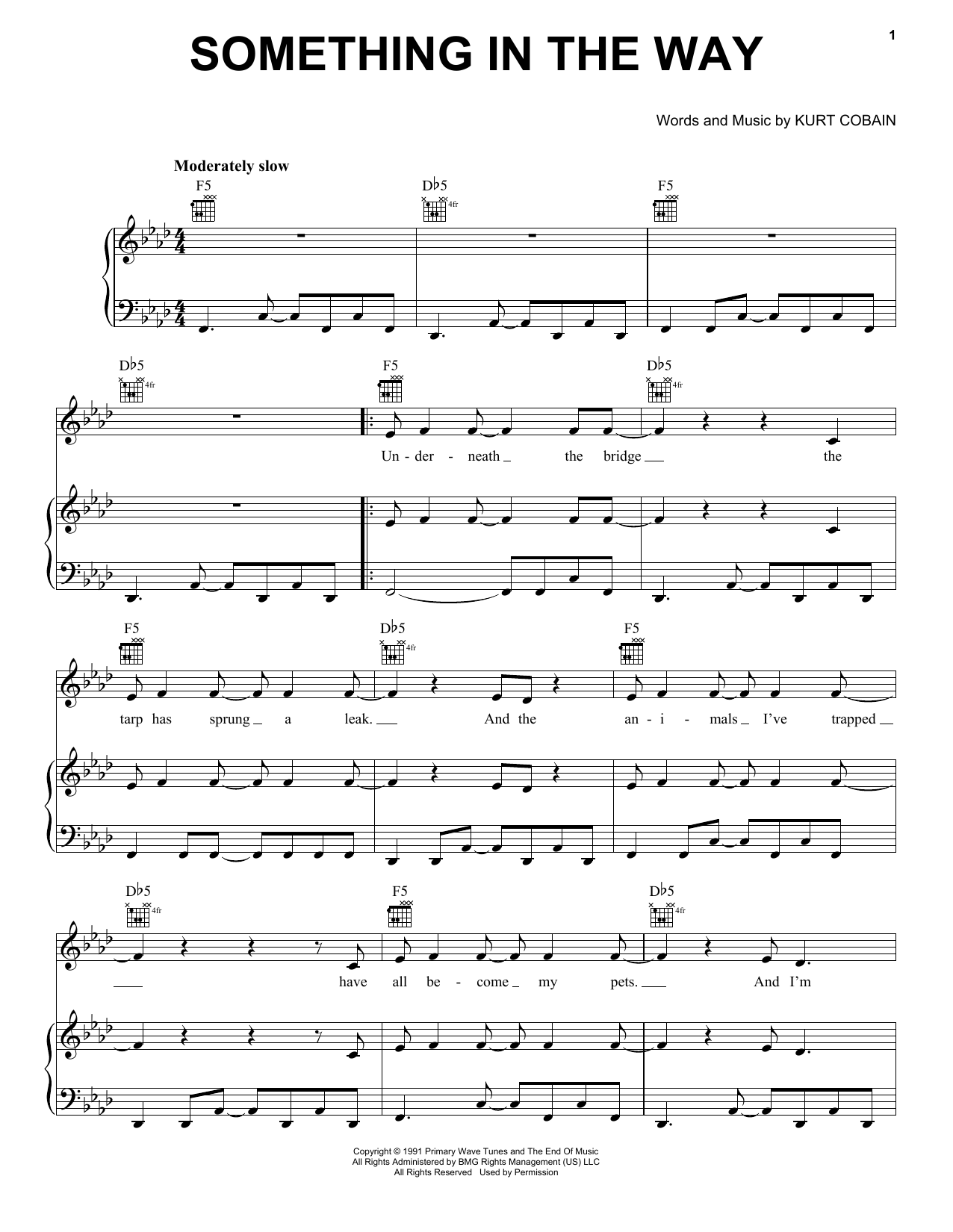 Nirvana Something In The Way sheet music notes and chords. Download Printable PDF.