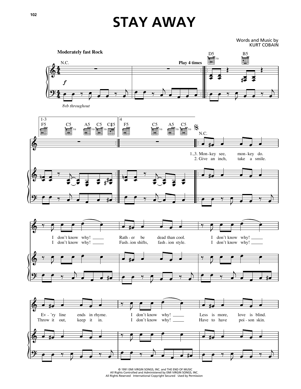 Nirvana Stay Away sheet music notes and chords. Download Printable PDF.