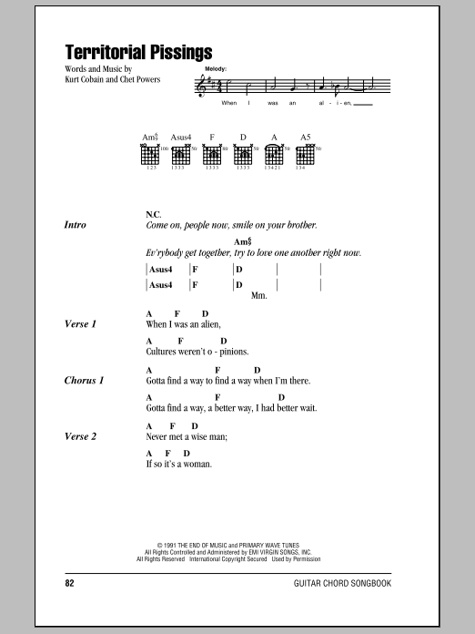 Nirvana Territorial Pissings sheet music notes and chords. Download Printable PDF.