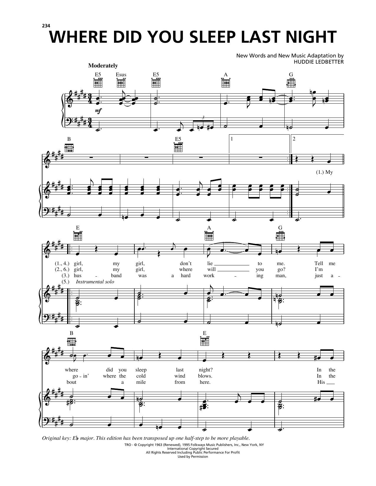 Nirvana Where Did You Sleep Last Night sheet music notes and chords. Download Printable PDF.