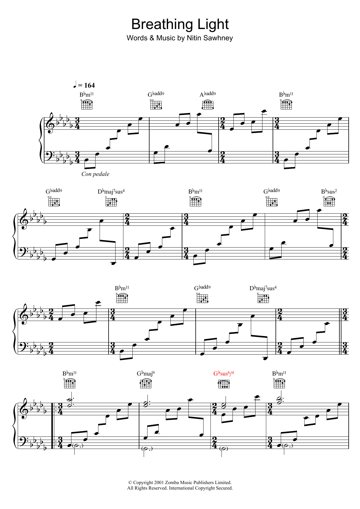 Learn to play Nitin Sawhney Breathing Light sheet music for Piano Solo in minutes. Price: 7.8900$ Nitin Sawhney Breathing Light sheet music notes and chords arranged for Piano Solo