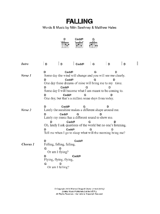 Learn to play Nitin Sawhney Falling sheet music for Guitar Chords/Lyrics in minutes. Price: 4.4900$ Nitin Sawhney Falling sheet music notes and chords arranged for Guitar Chords/Lyrics