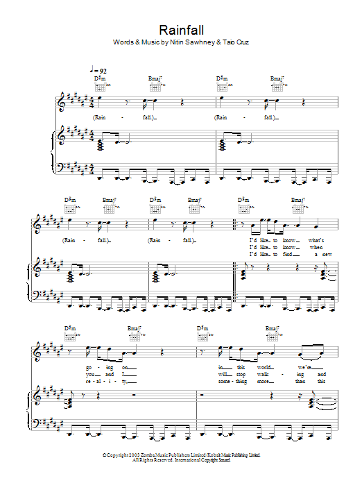 Learn to play Nitin Sawhney Rainfall sheet music for Piano, Vocal & Guitar Chords in minutes. Price: 7.8900$ Nitin Sawhney Rainfall sheet music notes and chords arranged for Piano, Vocal & Guitar Chords