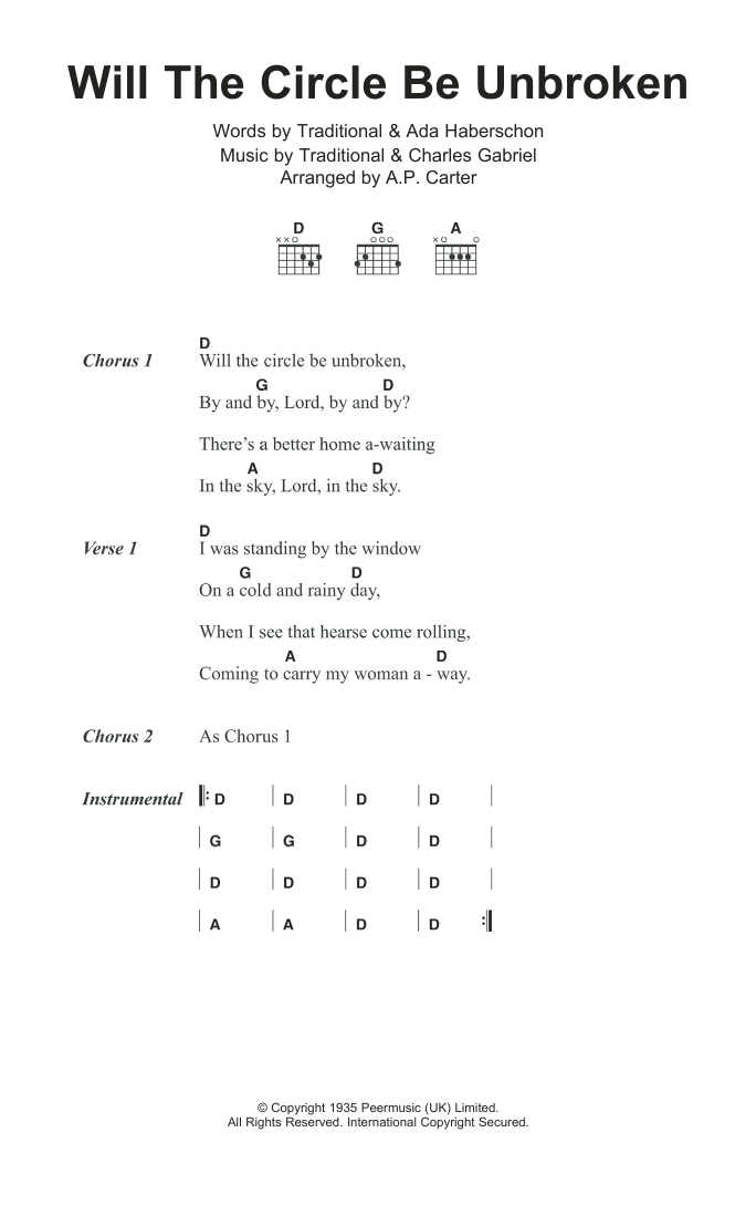 Nitty Gritty Dirt Band Can The Circle Be Unbroken (Will The Circle Be Unbroken) sheet music notes and chords. Download Printable PDF.