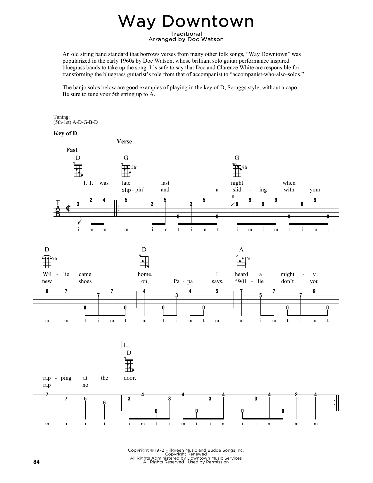 Nitty Gritty Dirt Band & Doc Watson Way Downtown (arr. Fred Sokolow) sheet music notes and chords. Download Printable PDF.