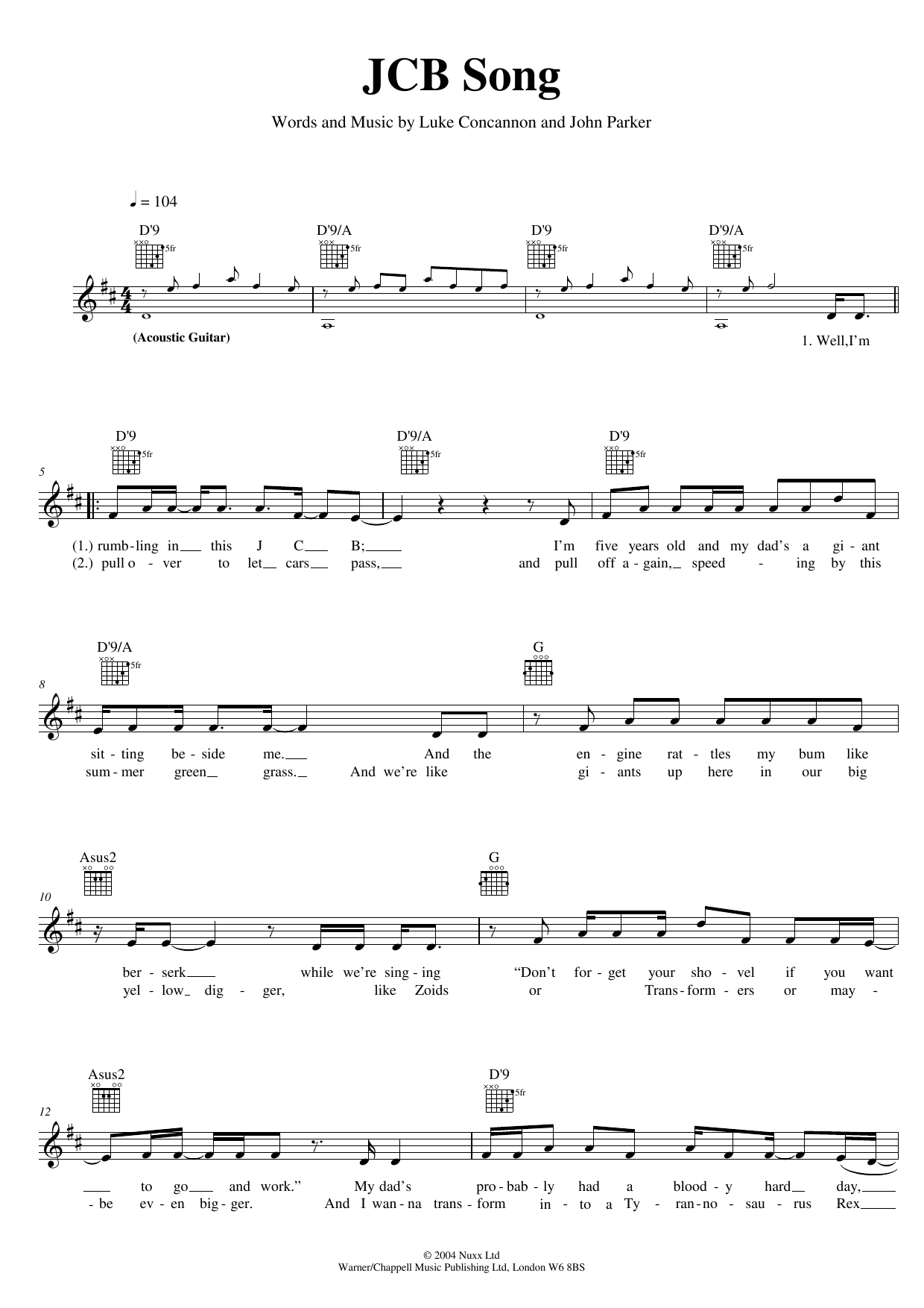 Nizlopi The JCB Song sheet music notes and chords. Download Printable PDF.