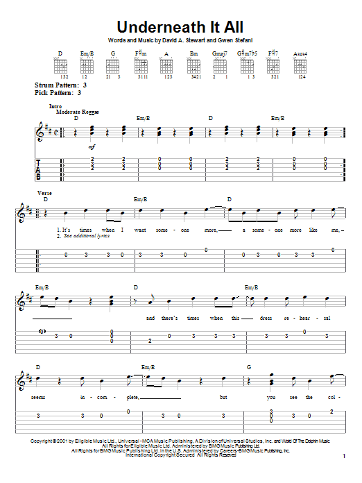 No Doubt Underneath It All sheet music notes and chords. Download Printable PDF.