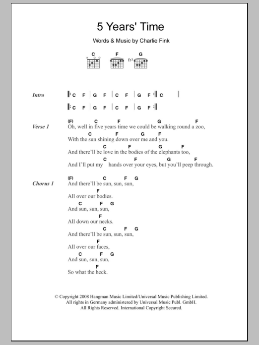 Noah And The Whale 5 Years Time sheet music notes and chords. Download Printable PDF.