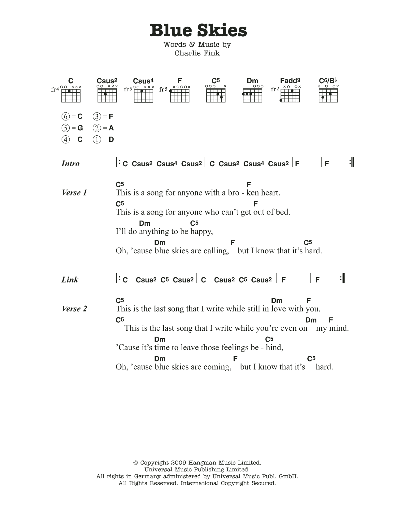 Noah And The Whale Blue Skies sheet music notes and chords. Download Printable PDF.