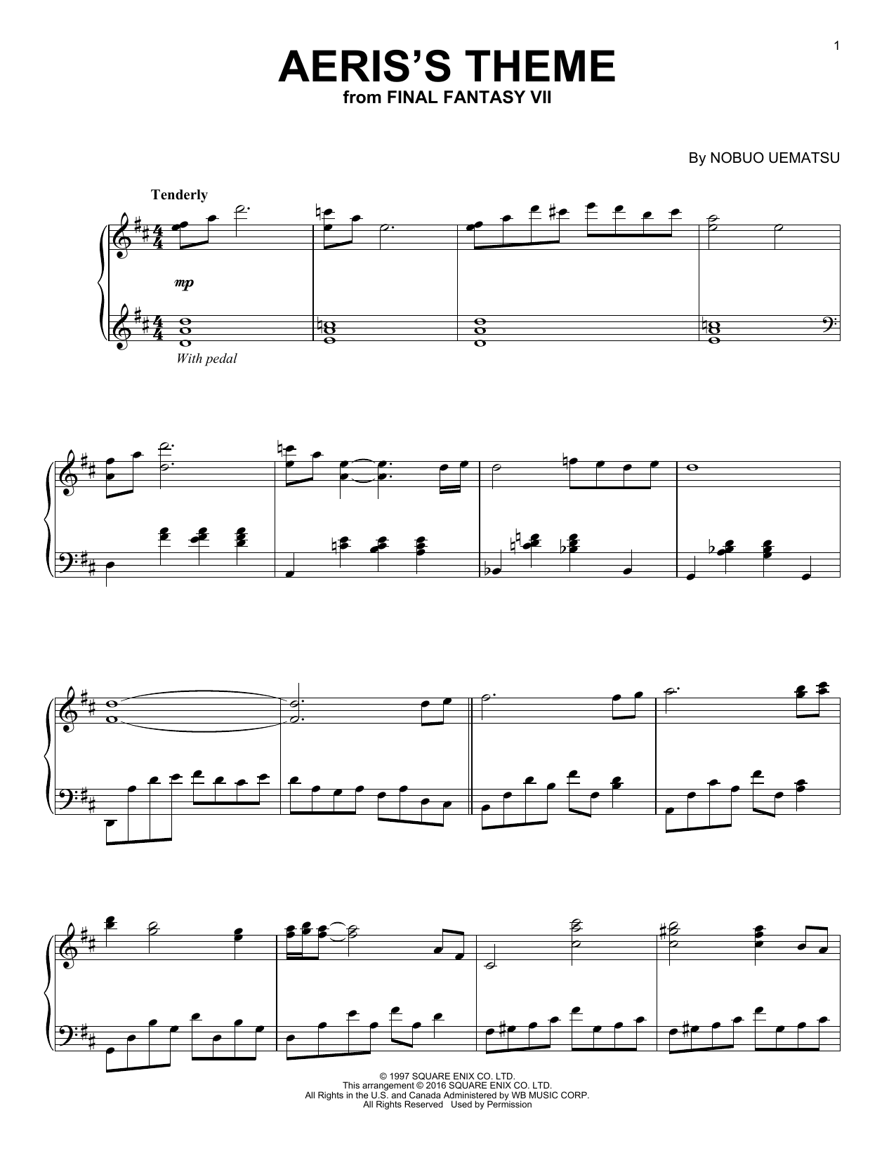 Nobuo Uematsu Aeris's Theme (from Final Fantasy VII) sheet music notes and chords. Download Printable PDF.