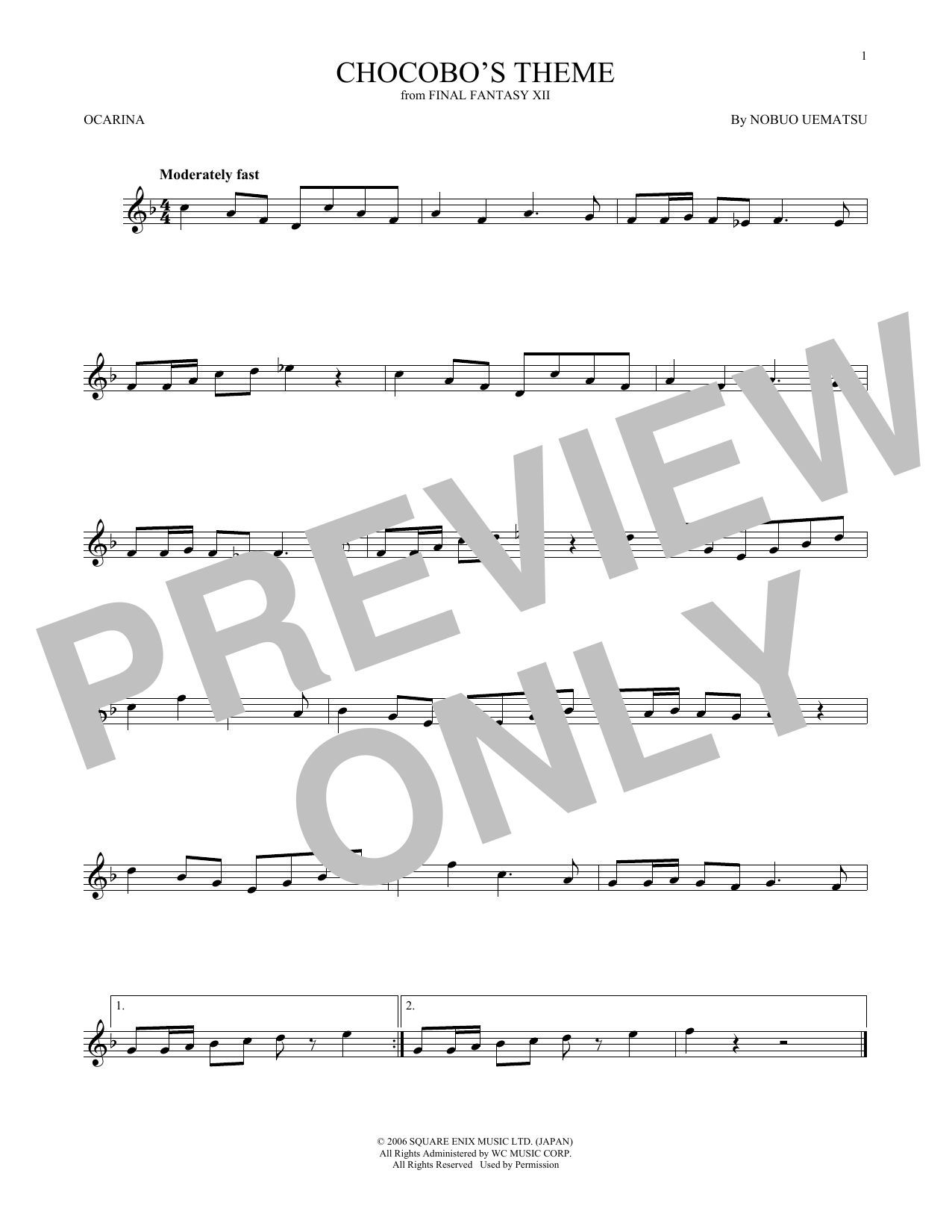 Learn to play Nobuo Uematsu Chocobo's Theme (from Final Fantasy XII) sheet music for Ocarina in minutes. Price: 6.9900$ Nobuo Uematsu Chocobo's Theme (from Final Fantasy XII) sheet music notes and chords arranged for Ocarina