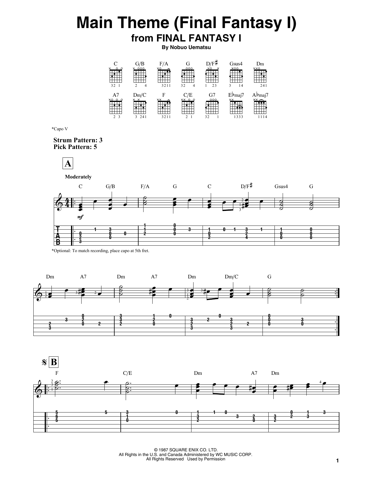 Nobuo Uematsu Main Theme (Final Fantasy I) sheet music notes and chords. Download Printable PDF.