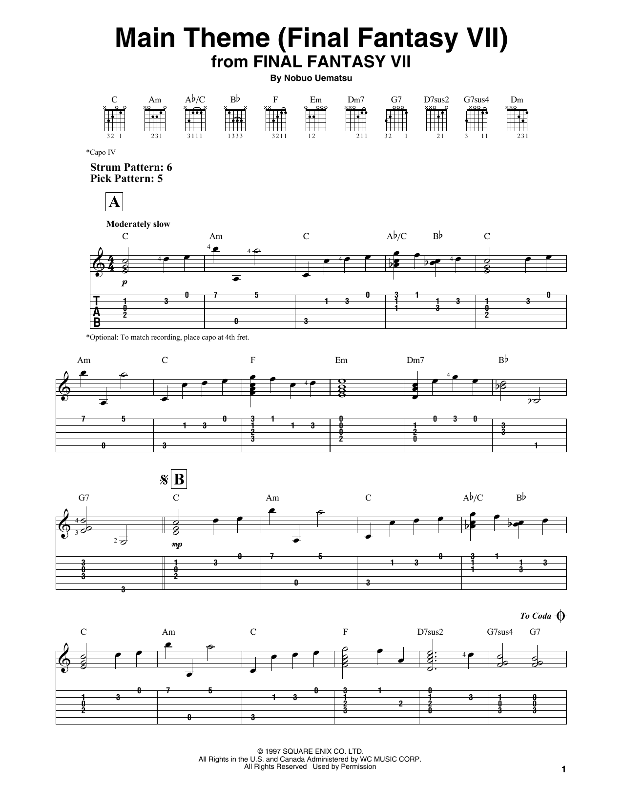 Nobuo Uematsu Main Theme (Final Fantasy VII) sheet music notes and chords. Download Printable PDF.