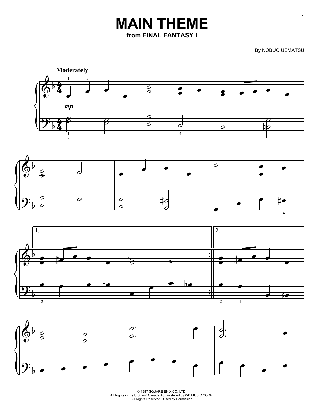 Nobuo Uematsu Main Theme (from Final Fantasy) sheet music notes and chords. Download Printable PDF.