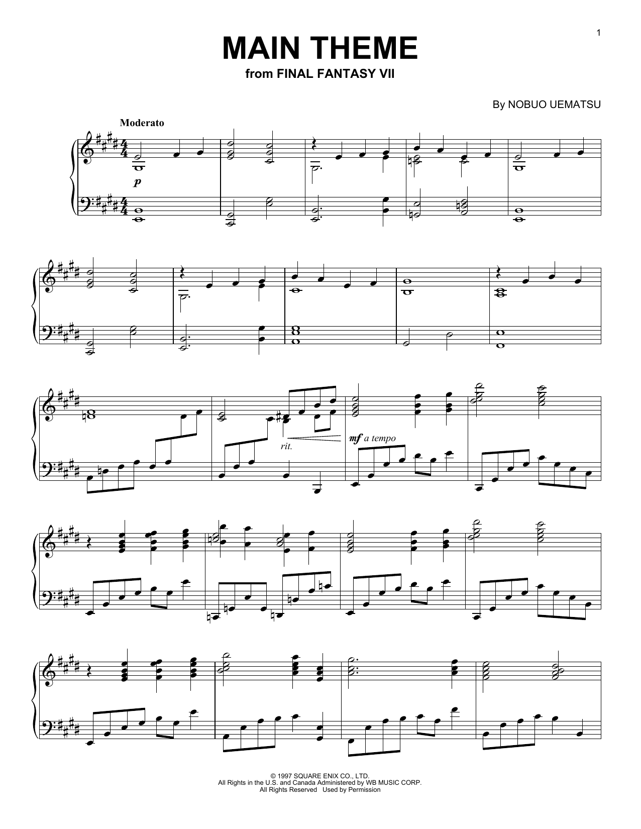 Nobuo Uematsu Main Theme (from Final Fantasy VII) sheet music notes and chords. Download Printable PDF.