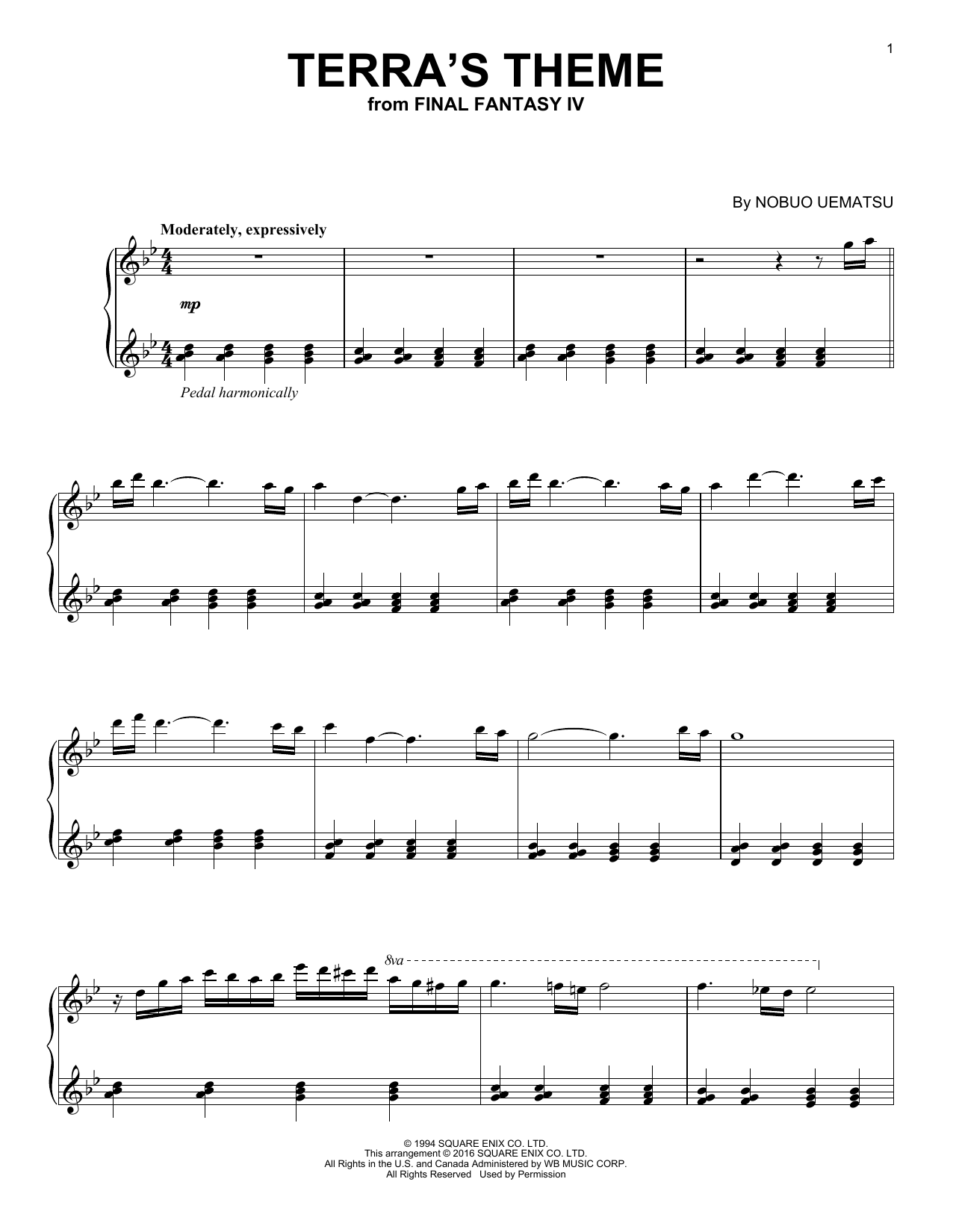 Nobuo Uematsu Terra's Theme sheet music notes and chords. Download Printable PDF.