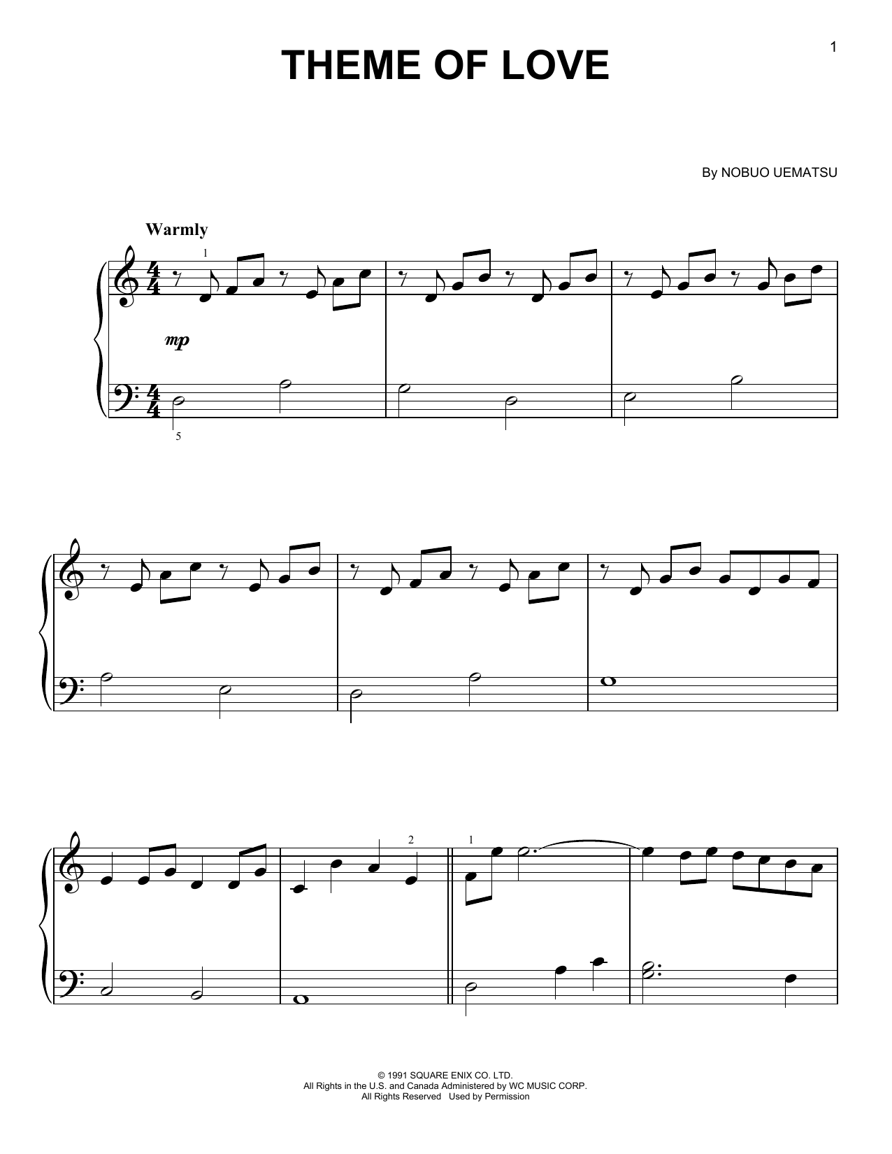 Nobuo Uematsu Theme Of Love (from Final Fantasy IV) sheet music notes and chords. Download Printable PDF.