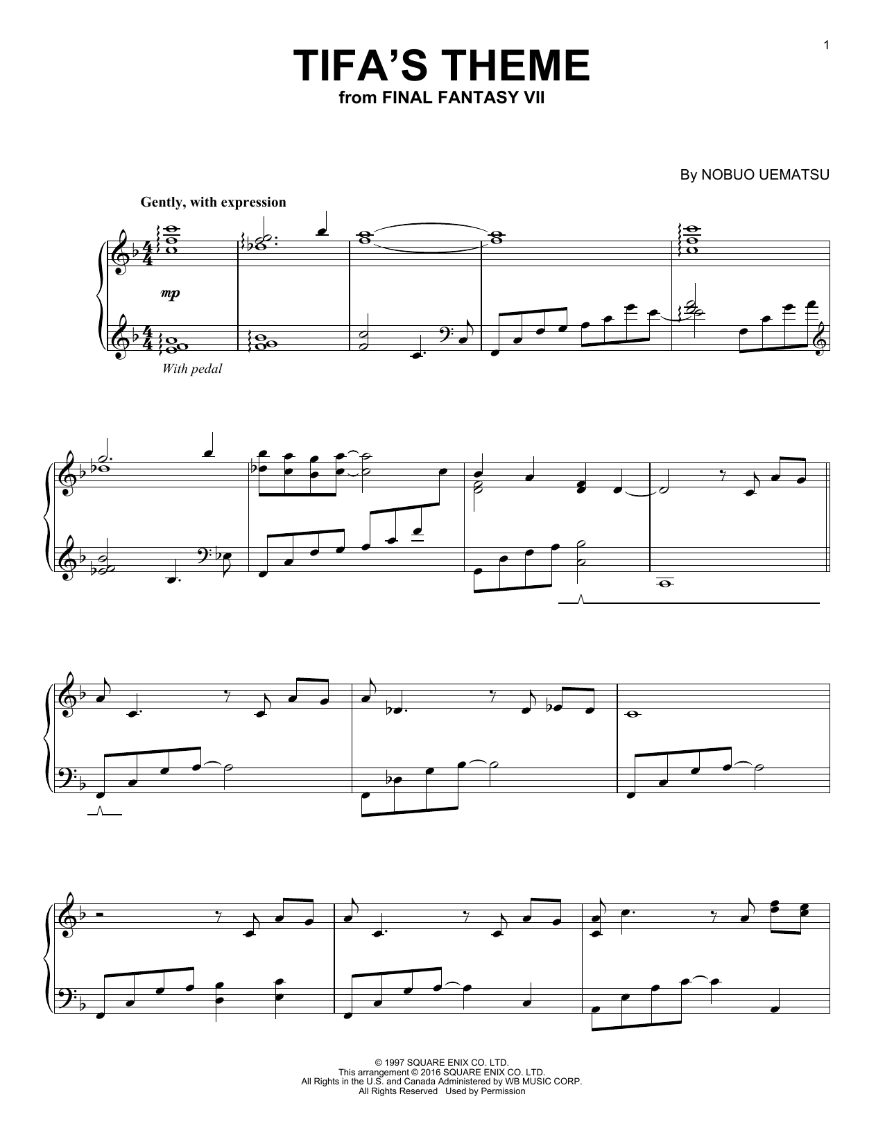 Nobuo Uematsu Tifa's Theme (from Final Fantasy VII) sheet music notes and chords. Download Printable PDF.