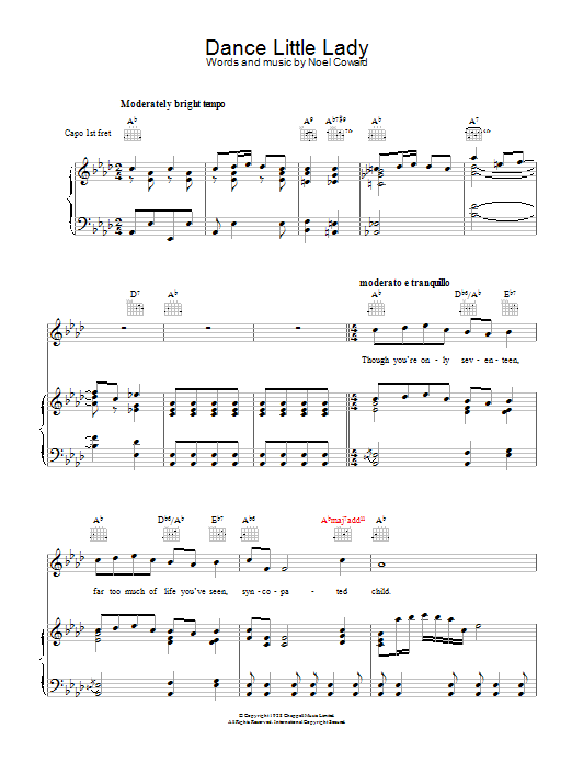 Learn to play Noel Coward Dance Little Lady sheet music for Piano, Vocal & Guitar Chords in minutes. Price: 7.8900$ Noel Coward Dance Little Lady sheet music notes and chords arranged for Piano, Vocal & Guitar Chords