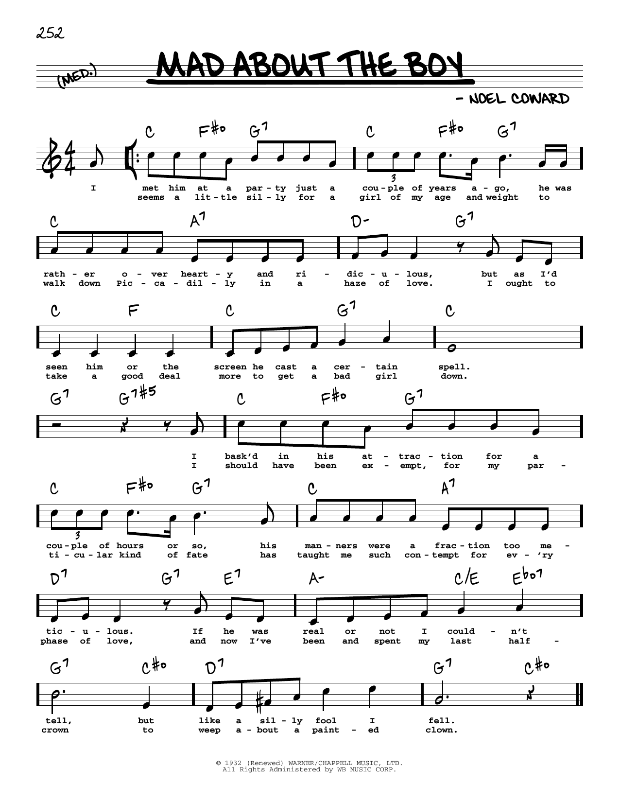 Learn to play Noel Coward Mad About The Boy (High Voice) sheet music for Real Book – Melody, Lyrics & Chords in minutes. Price: 5.9900$ Noel Coward Mad About The Boy (High Voice) sheet music notes and chords arranged for Real Book – Melody, Lyrics & Chords