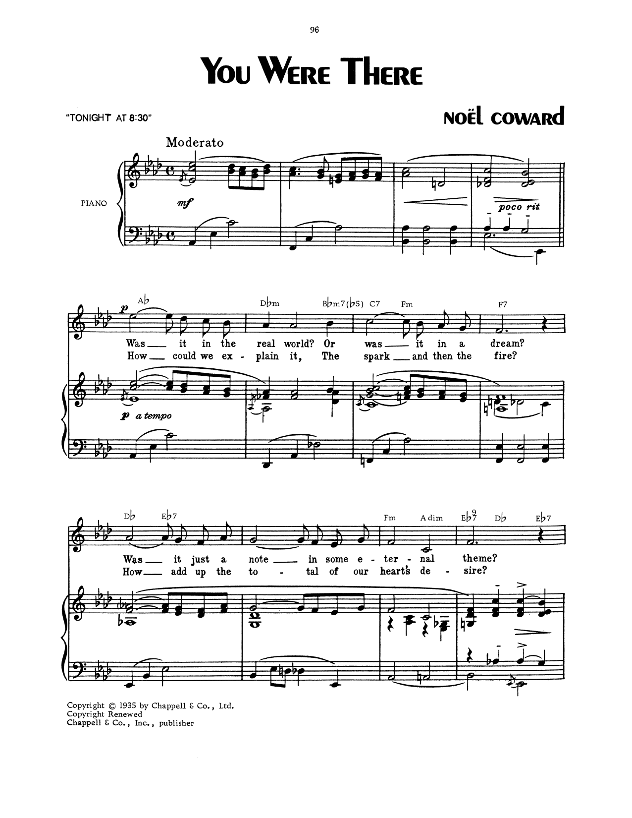 Noel Coward You Were There sheet music notes and chords. Download Printable PDF.