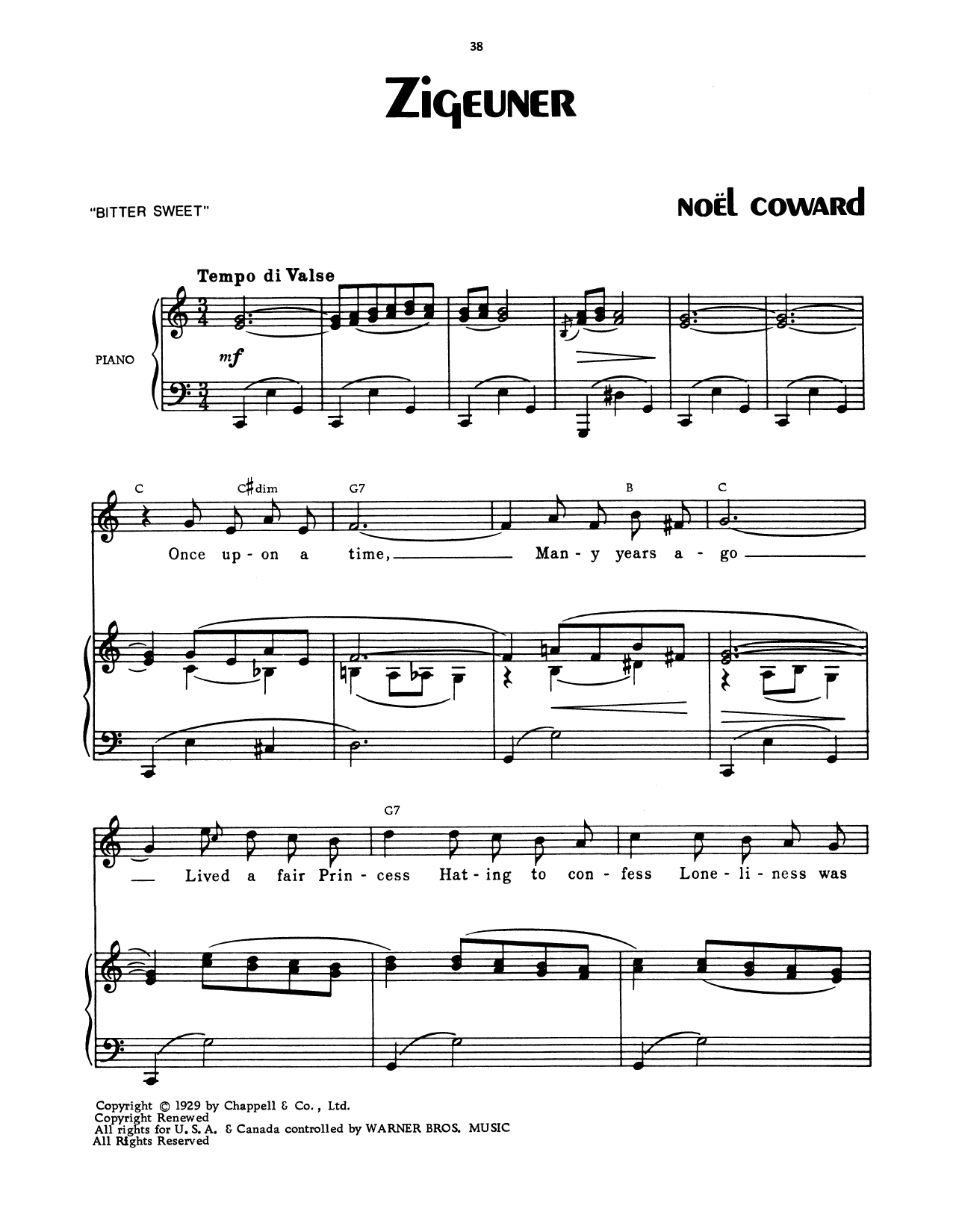 Noel Coward Zigeuner sheet music notes and chords. Download Printable PDF.