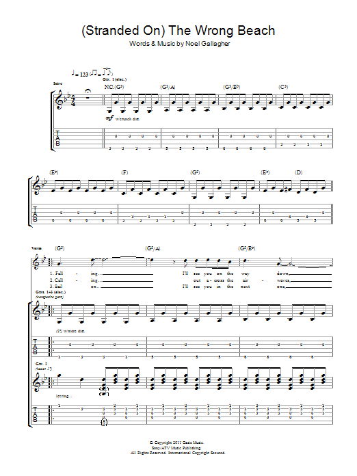 Learn to play Noel Gallagher's High Flying Birds (Stranded On) The Wrong Beach sheet music for Guitar Tab in minutes. Price: 7.8900$ Noel Gallagher's High Flying Birds (Stranded On) The Wrong Beach sheet music notes and chords arranged for Guitar Tab