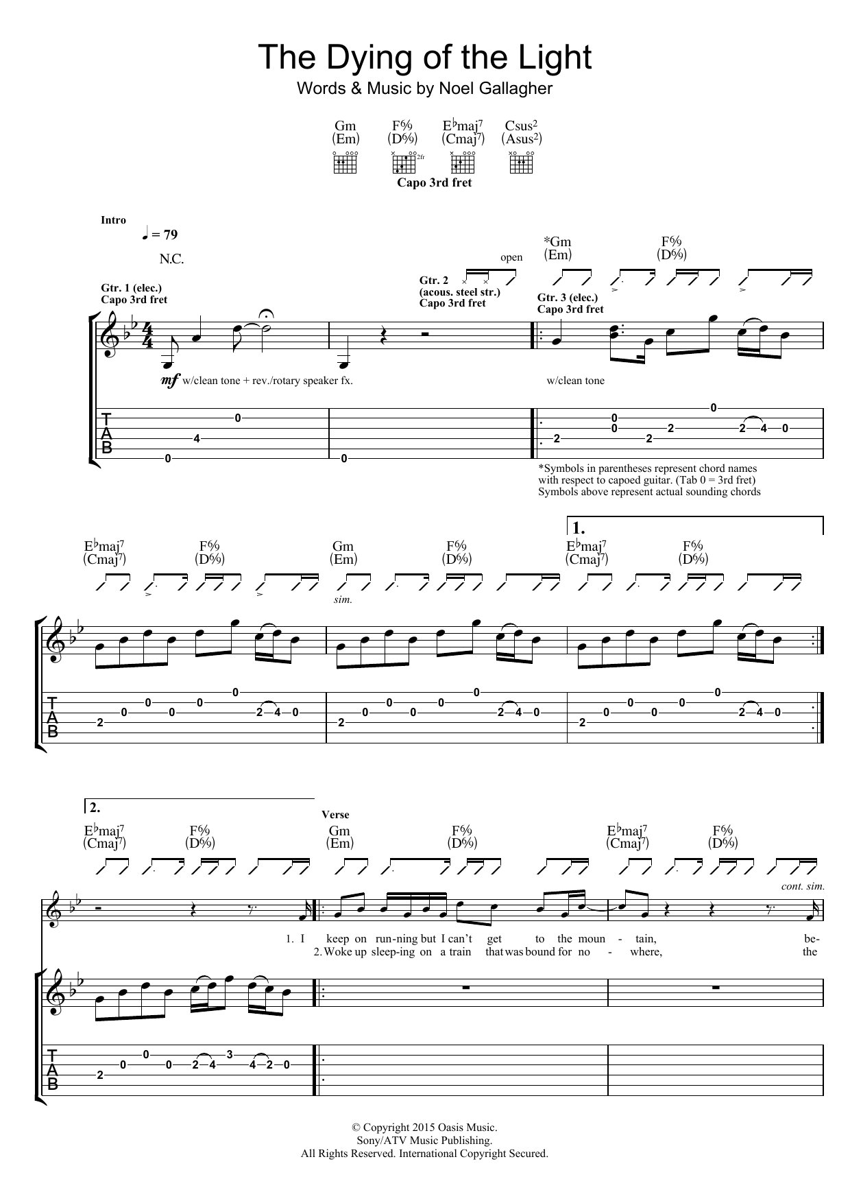 Noel Gallagher's High Flying Birds The Dying Of The Light sheet music notes and chords. Download Printable PDF.