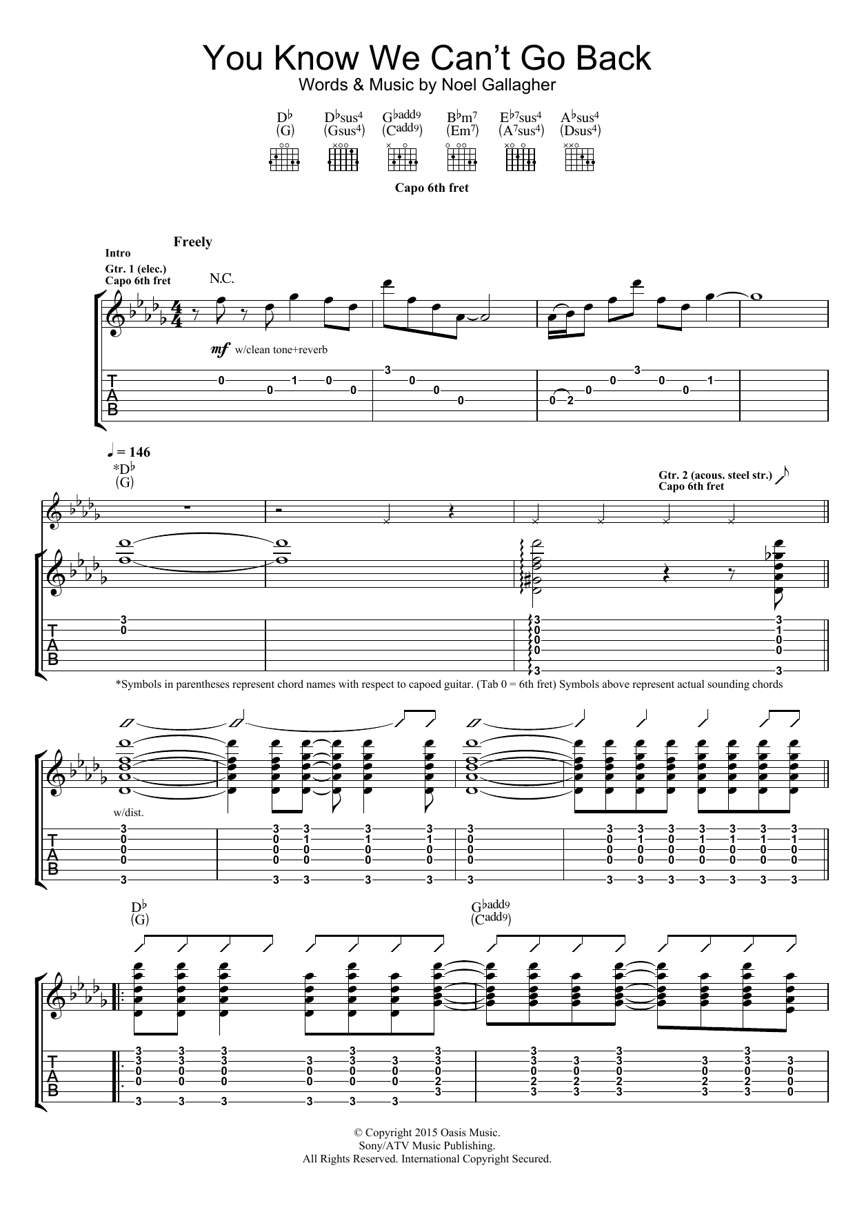 Noel Gallagher's High Flying Birds You Know We Can't Go Back sheet music notes and chords. Download Printable PDF.