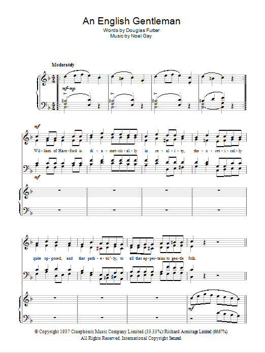Learn to play Noel Gay An English Gentleman (from Me And My Girl) sheet music for Piano, Vocal & Guitar Chords in minutes. Price: 7.8900$ Noel Gay An English Gentleman (from Me And My Girl) sheet music notes and chords arranged for Piano, Vocal & Guitar Chords
