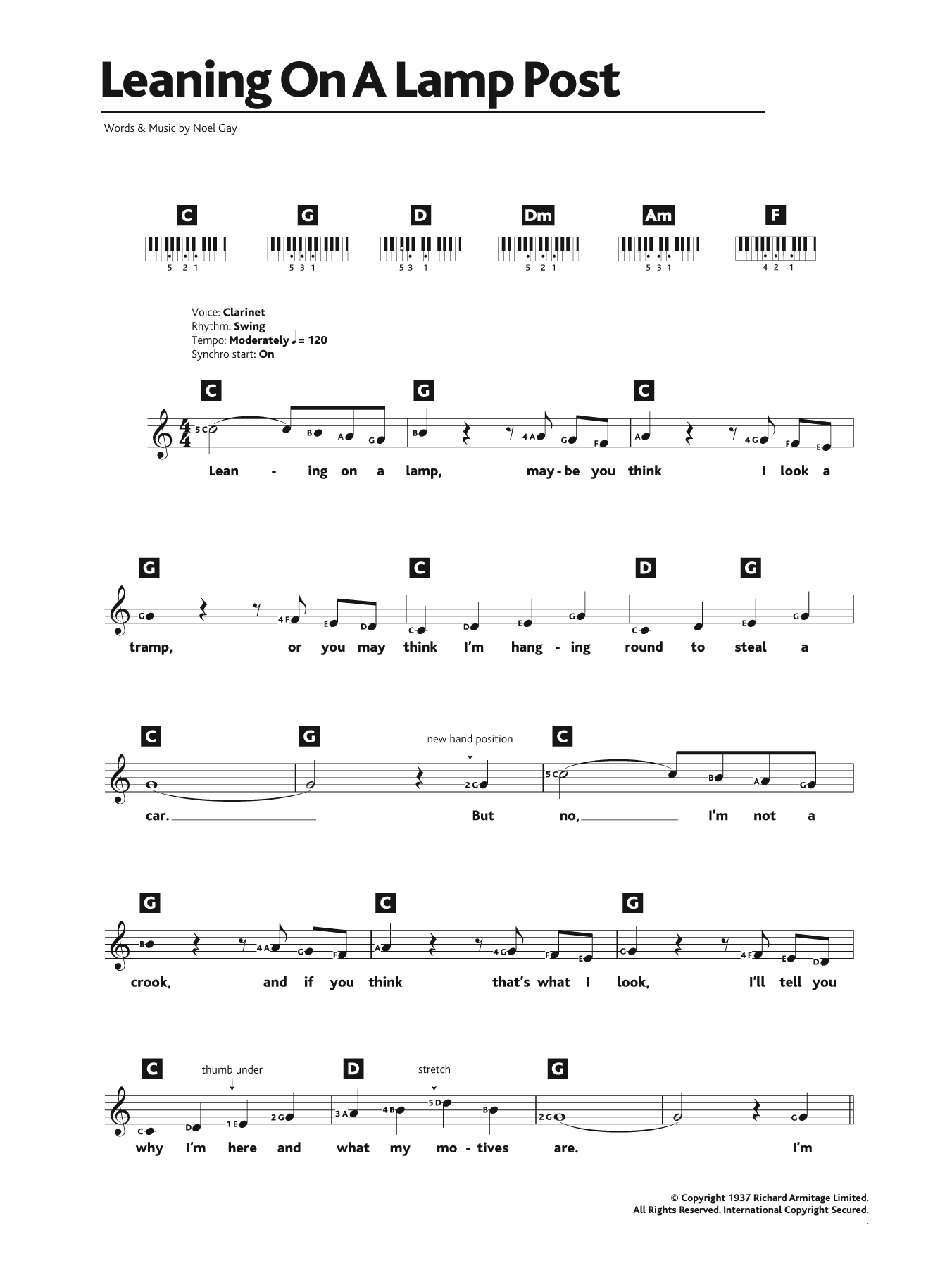 Noel Gay Leaning On A Lamp Post (from Me And My Girl) sheet music notes and chords arranged for Piano Chords/Lyrics