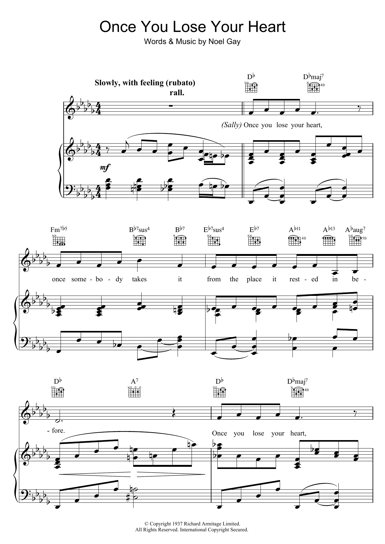 Noel Gay Once You Lose Your Heart (from Me And My Girl) sheet music notes and chords. Download Printable PDF.