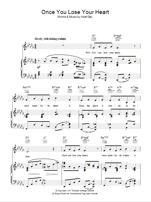 Learn to play Noel Gay Once You Lose Your Heart (from Me And My Girl) sheet music for Piano, Vocal & Guitar Chords in minutes. Price: 7.8900$ Noel Gay Once You Lose Your Heart (from Me And My Girl) sheet music notes and chords arranged for Piano, Vocal & Guitar Chords