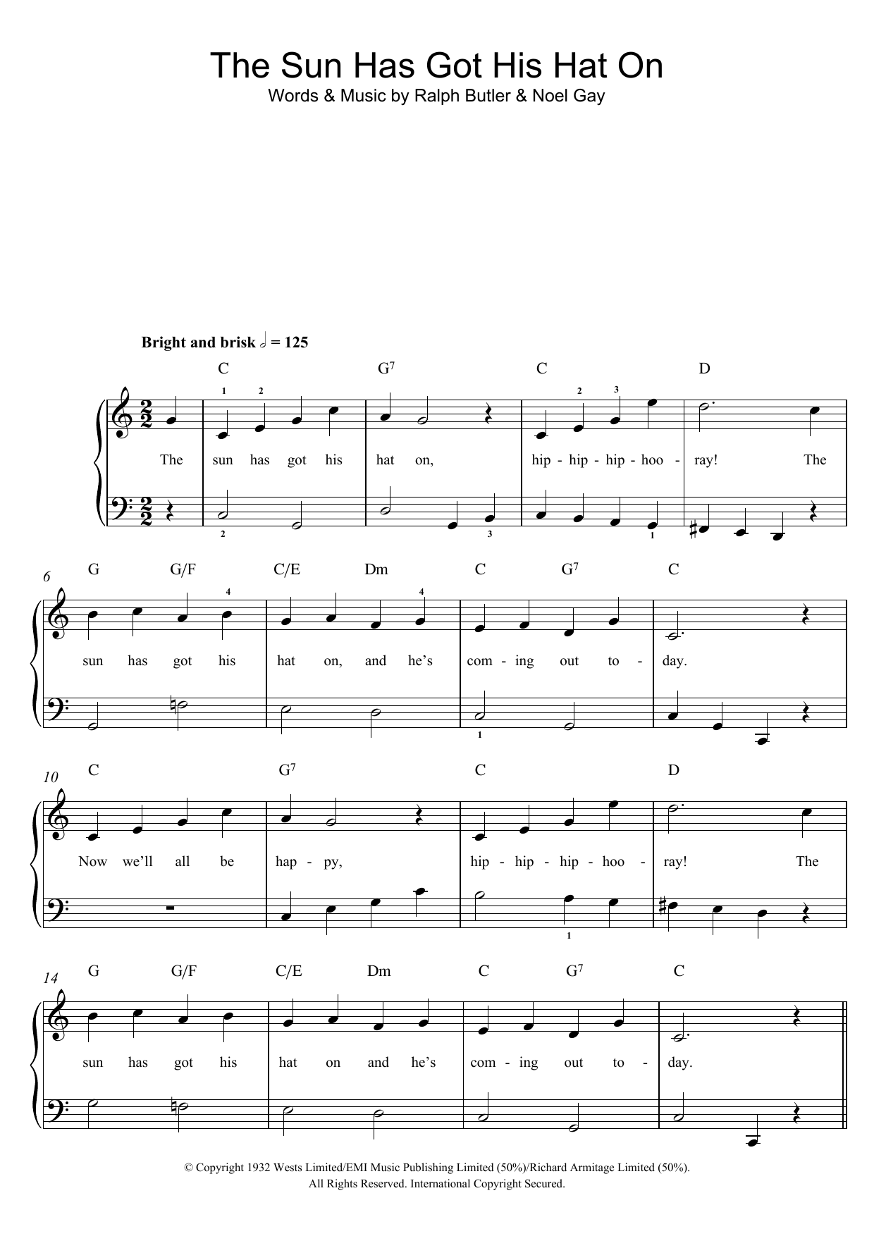 Noel Gay The Sun Has Got His Hat On sheet music notes and chords. Download Printable PDF.