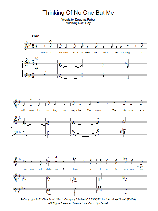 Noel Gay Thinking Of No One But Me (from Me And My Girl) sheet music notes and chords. Download Printable PDF.