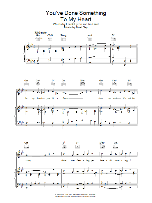 Learn to play Noel Gay You've Done Something To My Heart sheet music for Piano, Vocal & Guitar Chords in minutes. Price: 7.8900$ Noel Gay You've Done Something To My Heart sheet music notes and chords arranged for Piano, Vocal & Guitar Chords