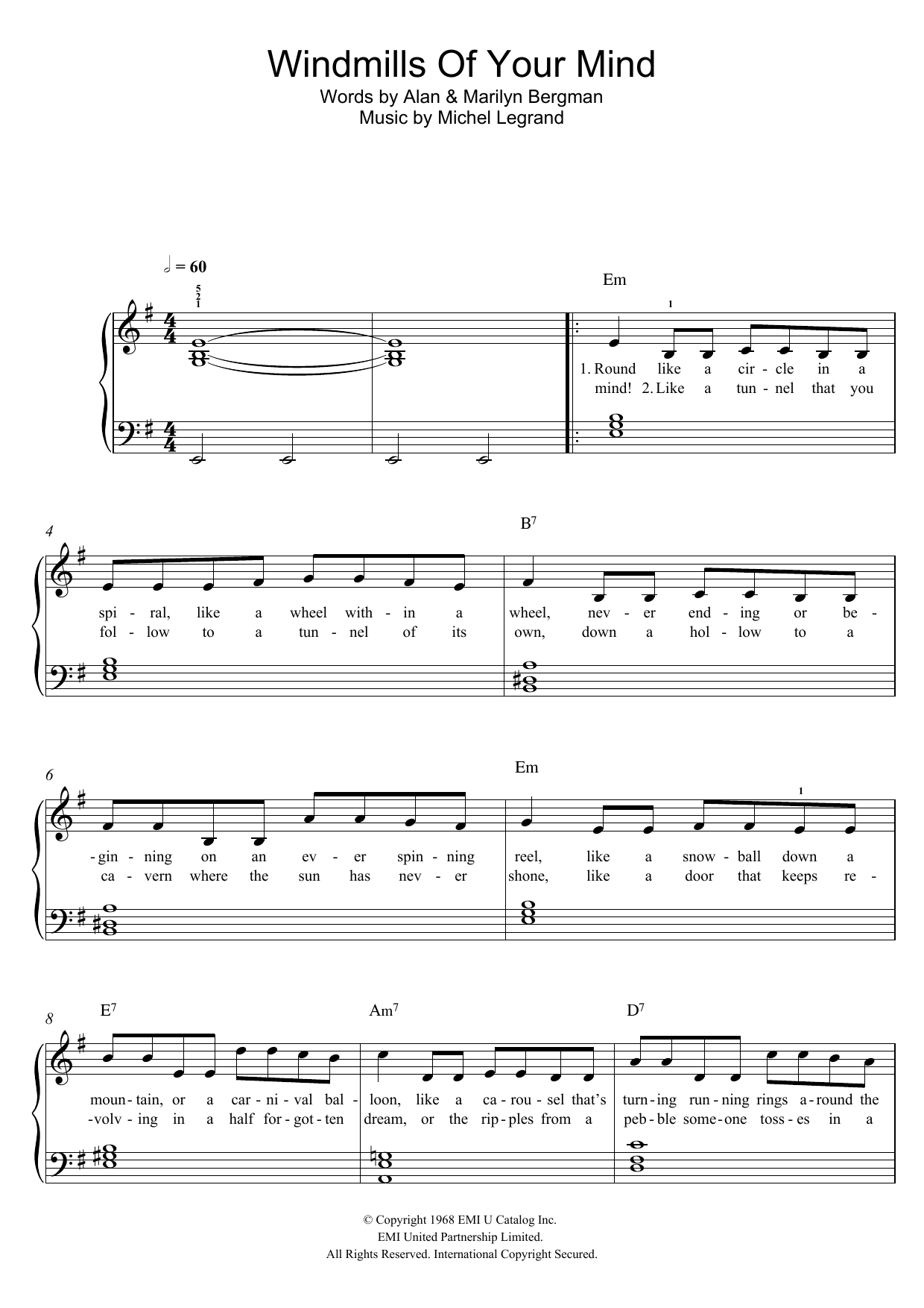 Noel Harrison The Windmills Of Your Mind sheet music notes and chords. Download Printable PDF.