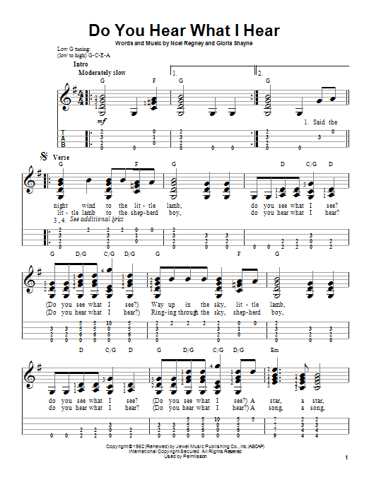 Noel Regney Do You Hear What I Hear sheet music notes and chords arranged for Easy Ukulele Tab