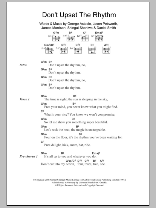 Noisettes Don't Upset The Rhythm sheet music notes and chords. Download Printable PDF.