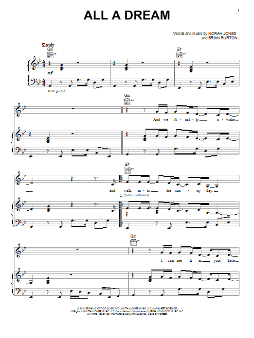 Norah Jones All A Dream sheet music notes and chords arranged for Piano, Vocal & Guitar Chords (Right-Hand Melody)