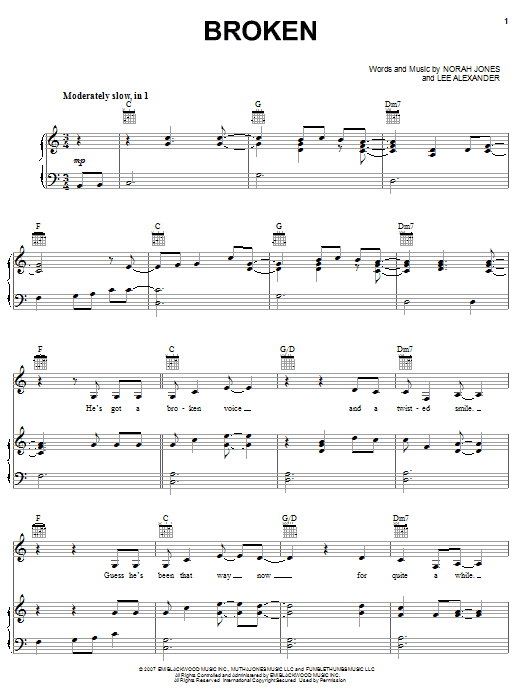 Norah Jones Broken sheet music notes and chords. Download Printable PDF.