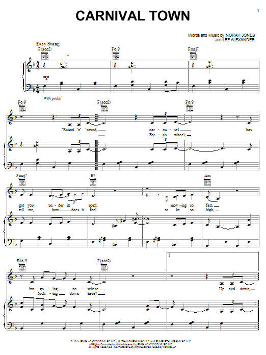 Norah Jones Carnival Town sheet music notes and chords. Download Printable PDF.